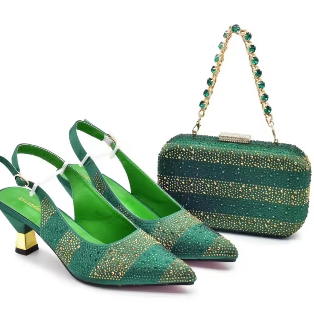New Fashion Women Italian Shoes and Bags Set Decorated with Rhinestone - Picture 2 of 11